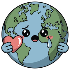 Sad baby Earth with band aid environmental vector illustration isolated