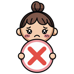 Woman with cross mark vector illustration isolated on white background