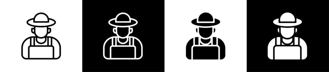 Farmer Line And Glyph Style Icon In White And Black Background