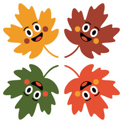 Cute characters of autumn maple leaves vector illustration isolated