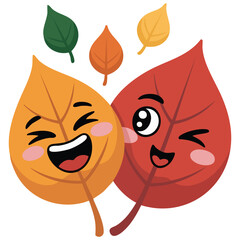 Autumn maple leaves cute characters vector illustration isolated