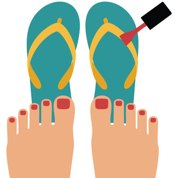 Feet with red nail polish pedicure vector illustration isolated