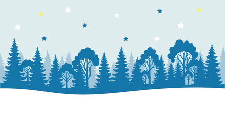 Winter Forest Silhouette with Snow and Stars.