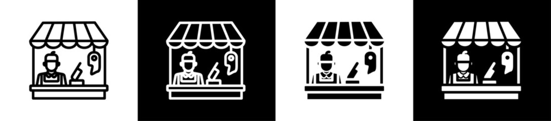 Butcher Line And Glyph Style Icon In White And Black Background