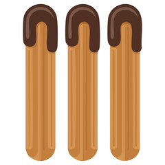 Mexican sweet churros sticks in paper bag with chocolate sauce isolated vector illustration