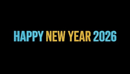 Happy new year 2026 text with colorful gradient on black background celebration