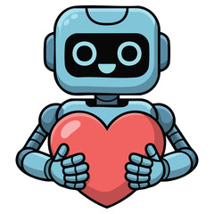 Joyful automaton with Valentine heart affection isolated vector illustration on white background