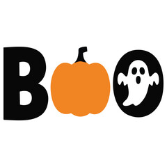 Halloween pumpkin with boo text holiday isolated vector illustration on white background