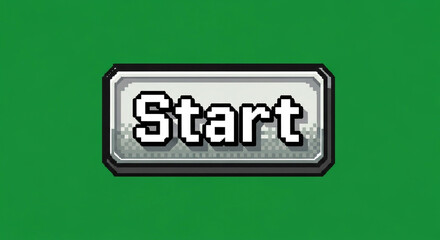 Retro pixelated 'Start' button on vibrant green background, perfect for game development, UI design, or nostalgic projects.