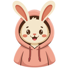 Lovely rabbit with striped top pink cheeks isolated vector illustration on white background