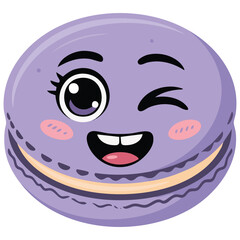 Sweet macaroon with cute face design isolated vector illustration on white background