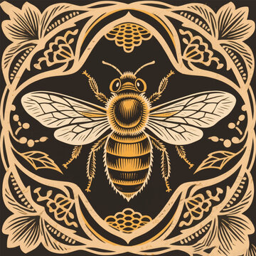 Retro Ornament Bee Illustrator Artwork Banner Background Design Template 