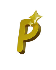 3D Golden Letter P with Star Accent, Graphic Design Element, Digital Illustration, White Background, Minimalist Viewpoint