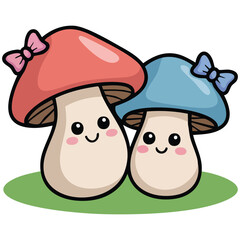 Adorable fungi with shining eyes isolated vector illustration on white background