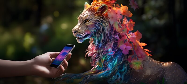 A liger dryad , a small creature made of glass that is sitting in the palm of your hand,generative AI