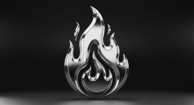 Sleek, metallic flame symbol radiating powerful energy, perfect for brands seeking a modern, dynamic, and impactful visual identity.