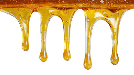 Dripping golden liquid, honey or syrup, against a black background