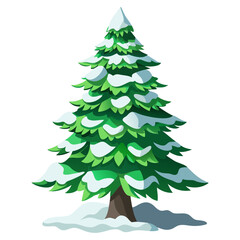 Obraz premium Detailed cartoon illustration of a snow-covered evergreen pine tree with a rich green color. A festive, single object asset for winter, holiday, and seasonal celebration designs.