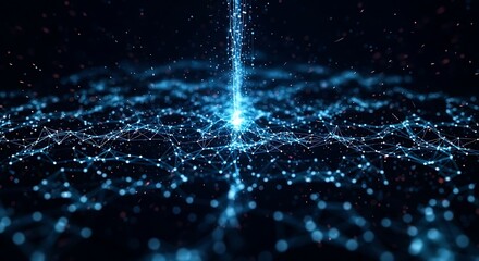 Abstract blue digital data stream with network connection on dark background