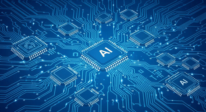 Dynamic AI microchip network pulses with futuristic digital intelligence powering advanced technology and innovation - Powered by Adobe