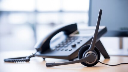 Telephone service and support : A headset and phone sit on the desk, emphasizing the importance of communication in business and customer care.