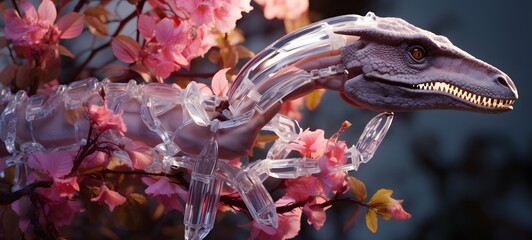 A Velociraptor , a small creature made of glass that is sitting in the palm of your hand,generative AI