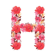 Vector floral letter, capital character H