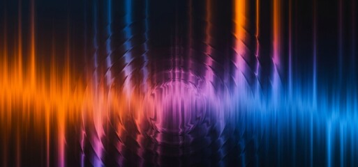 Vibrant abstract wave patterns with glowing orange, pink, and blue light create a dynamic, modern background perfect for tech or music themes.