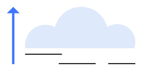 Upward blue arrow next to a cloud, symbolizing growth, progress, and data storage. Ideal for technology, innovation, analytics, data sharing sustainability business and growth concepts. Simple