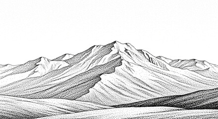 Stunning stippled mountain range creates dramatic landscape art, perfect for adventure and nature themes