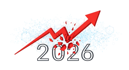 Red arrow graph breaking through the number 2026