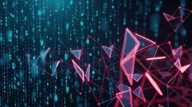 Abstract Digital Network with Data Connections and Binary Code