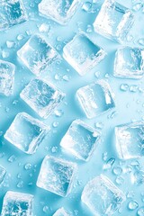 Abstract light blue background with realistic ice cubes arranged in a seamless pattern on a bright surface Ai generative Ai generative