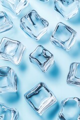 Abstract light blue background with realistic ice cubes arranged in a seamless pattern on a bright surface Ai generative Ai generative
