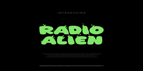 Bold Green Font with bubble element,Playful joyful alphabet, creative letters, funny cartoon font for cheerful typographic design, kids logos, quirky energetic headlines. Vector typeset illustration