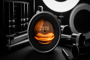 Year 2026 celebration background design with retro sunburst effect for new year greetings and events