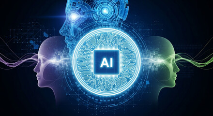 Stunning AI concept artwork showcases human minds connecting with advanced artificial intelligence and futuristic technology