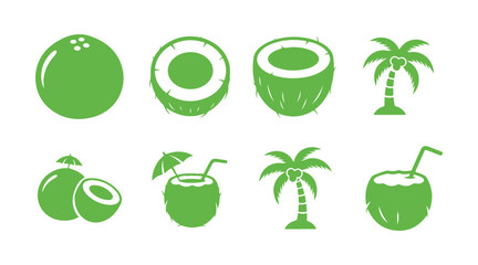 Coconut Icons Multi Series Vector solid green silhouette on a white background

