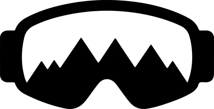 Ski goggles reflecting mountain peaks silhouette icon