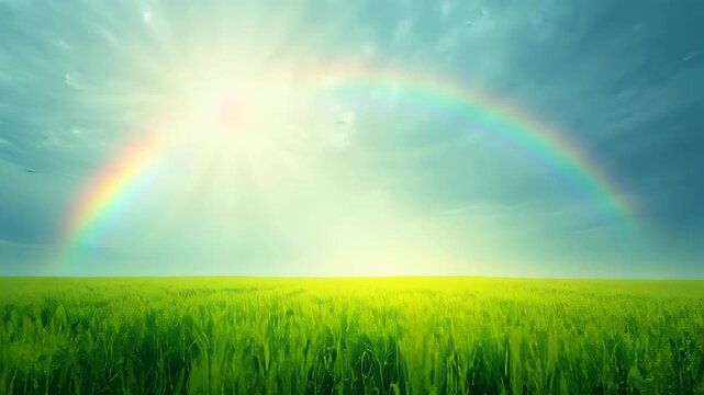 Rainbow over a field of grass