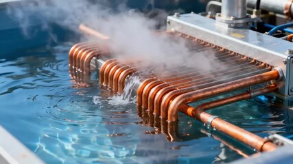 Medium shot of an openloop cooling system in action emphasizing heat exchange with ambient water sources for environmental sustainability. - Powered by Adobe