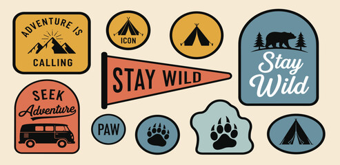 Adventure and Wilderness Icons Explore the Mountains, Stay Wild, and Seek Adventure in Nature's Embrace
