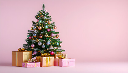 A beautifully decorated Christmas tree with twinkling lights and colorful ornaments