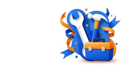 Creative 3D Illustration of Tools and Toolbox for Fathers Day Celebration.