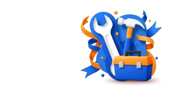 Creative 3D Illustration of Tools and Toolbox for Fathers Day Celebration.