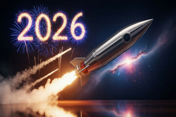 New year celebration image of year twenty twenty six with fireworks in the background for social media posts