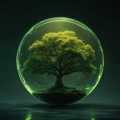 Tree inside a transparent sphere nature concept