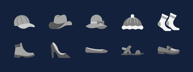 Fashion vector icon set. Solid vector icons. Flat illustration concept.