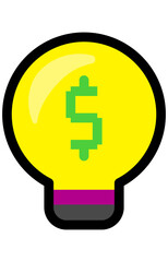 Lightbulb with dollar sign inside idea. Financial innovation or money saving concept. Bright idea investment strategy graphic.