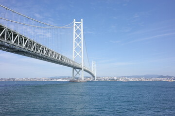 Akashi Kaikyo Bridge, the world's longest suspension bridge, connecting Kobe and Awaji Island, Hyogo, Japan.